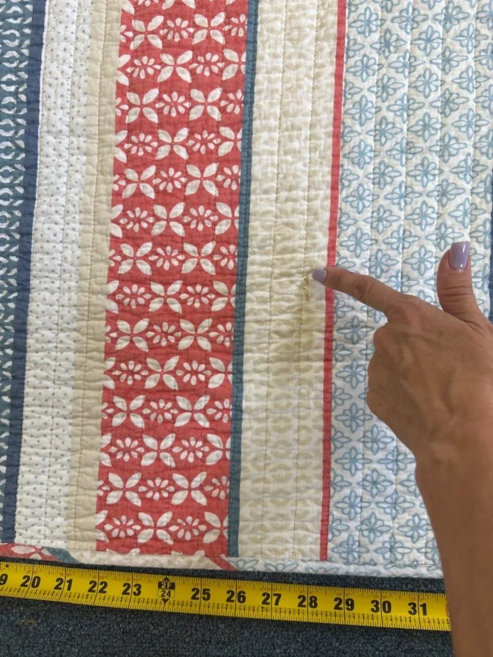 Max Studio Home Full/Double Quilt Red White Blue Striped Patchwork Pillow Shams